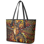 Kangaroo At Night Art Leather Tote Bag Aboriginal Dot Painting