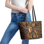 Kangaroo At Night Art Leather Tote Bag Aboriginal Dot Painting