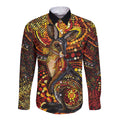 Kangaroo At Night Art Long Sleeve Button Shirt Aboriginal Dot Painting
