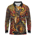 Kangaroo At Night Art Long Sleeve Polo Shirt Aboriginal Dot Painting