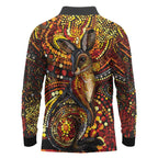 Kangaroo At Night Art Long Sleeve Polo Shirt Aboriginal Dot Painting