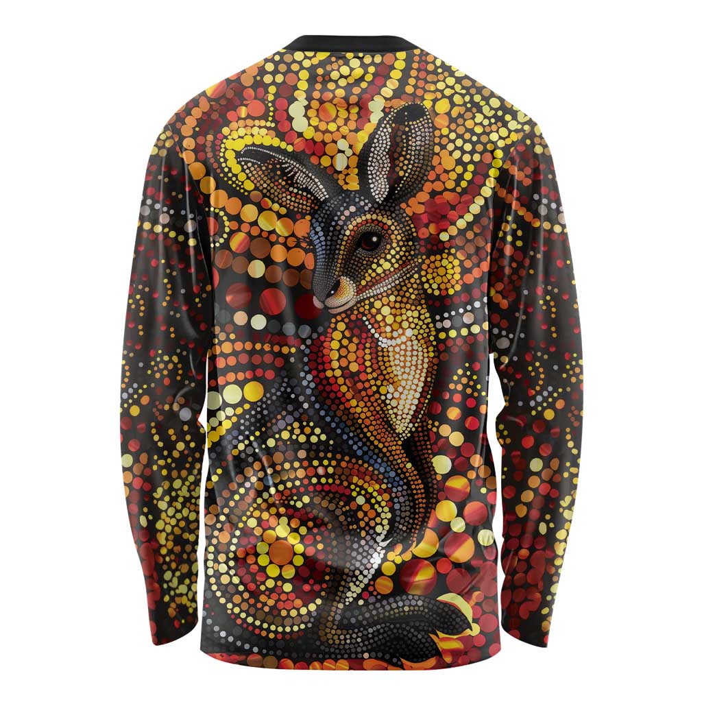 Kangaroo At Night Art Long Sleeve Shirt Aboriginal Dot Painting