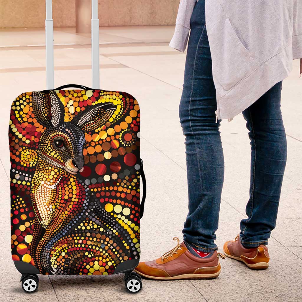 Kangaroo At Night Art Luggage Cover Aboriginal Dot Painting