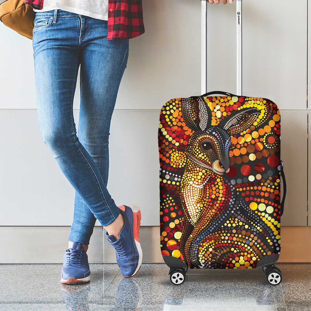 Kangaroo At Night Art Luggage Cover Aboriginal Dot Painting