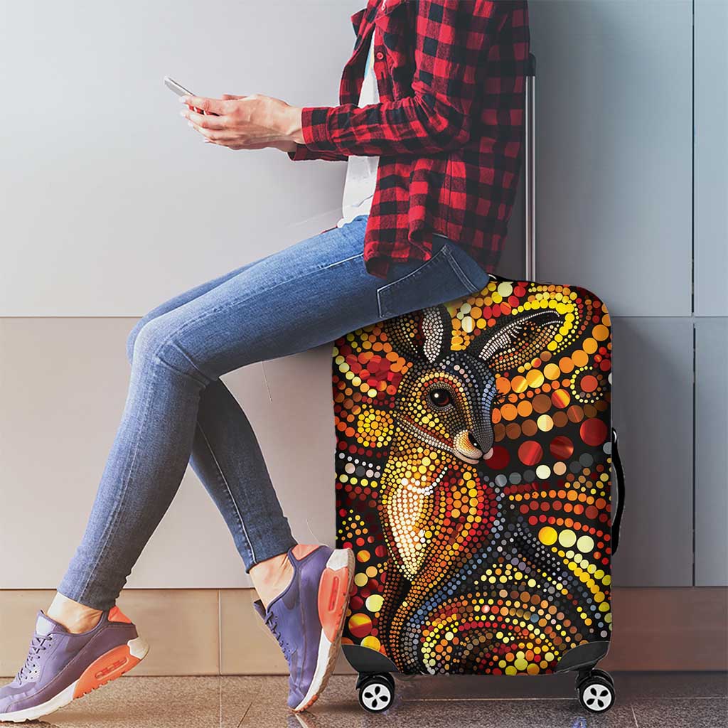 Kangaroo At Night Art Luggage Cover Aboriginal Dot Painting