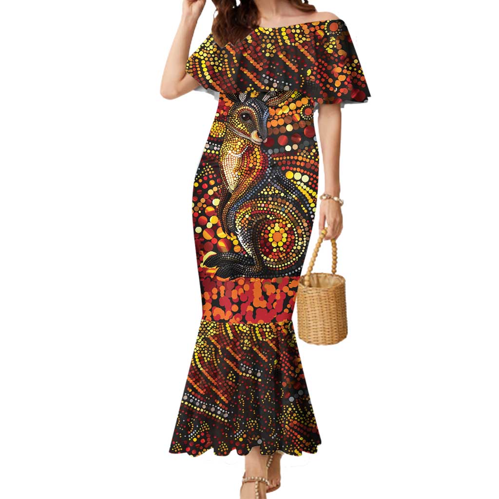 Kangaroo At Night Art Mermaid Dress Aboriginal Dot Painting