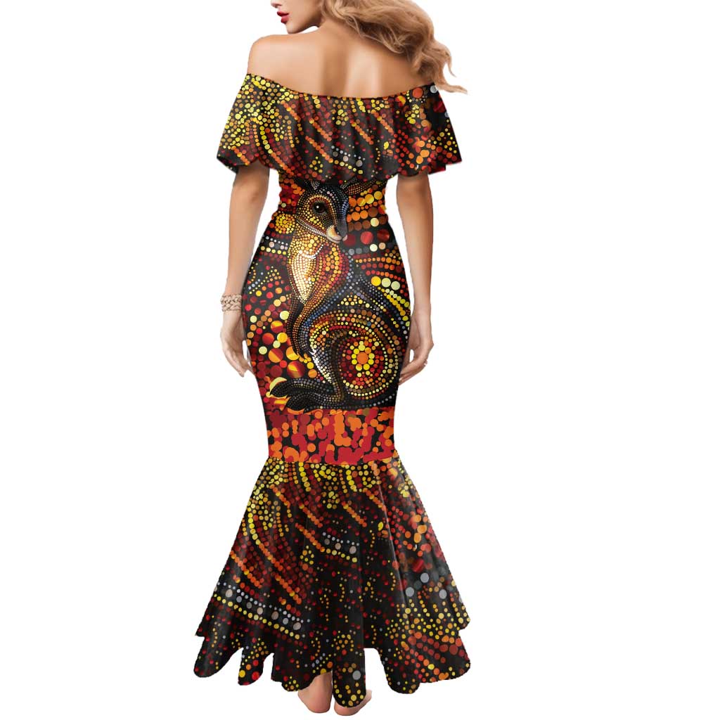 Kangaroo At Night Art Mermaid Dress Aboriginal Dot Painting