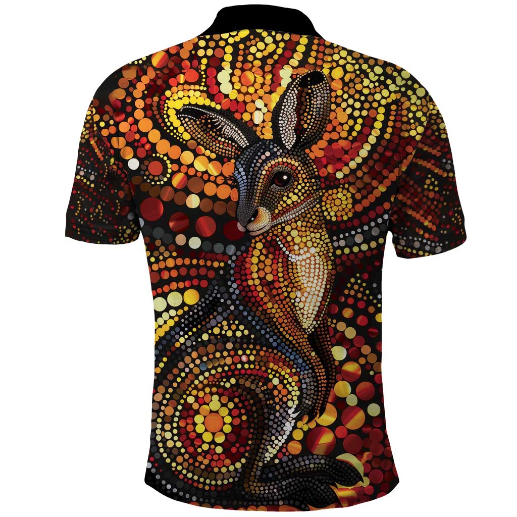 Kangaroo At Night Art Polo Shirt Aboriginal Dot Painting