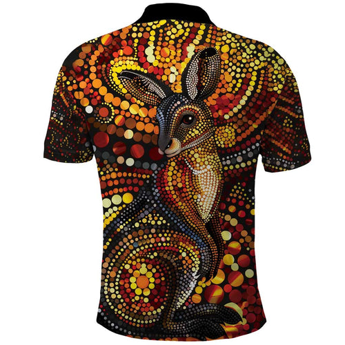 Kangaroo At Night Art Polo Shirt Aboriginal Dot Painting