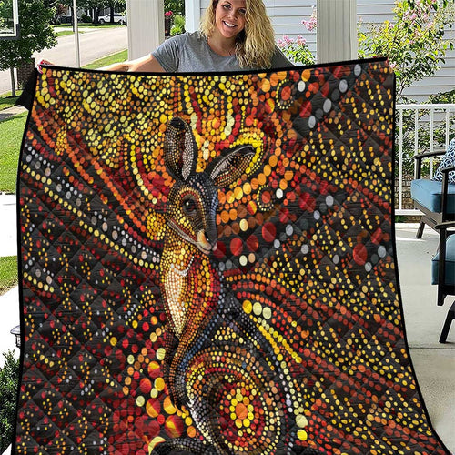 Kangaroo At Night Art Quilt Aboriginal Dot Painting
