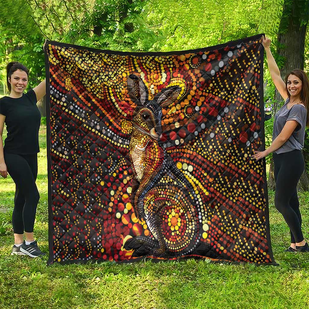 Kangaroo At Night Art Quilt Aboriginal Dot Painting