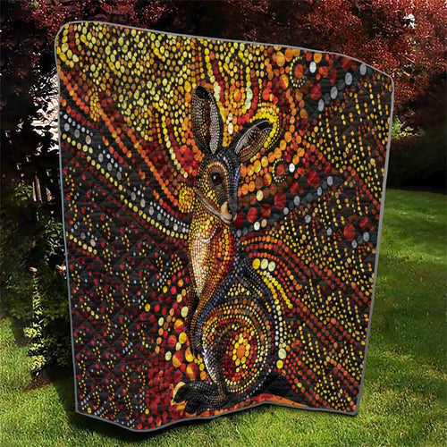 Kangaroo At Night Art Quilt Aboriginal Dot Painting