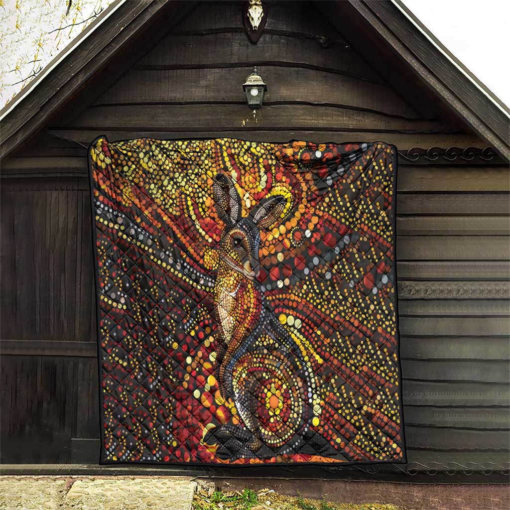 Kangaroo At Night Art Quilt Aboriginal Dot Painting