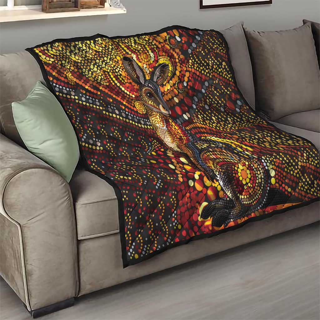 Kangaroo At Night Art Quilt Aboriginal Dot Painting