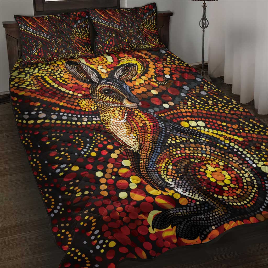 Kangaroo At Night Art Quilt Bed Set Aboriginal Dot Painting