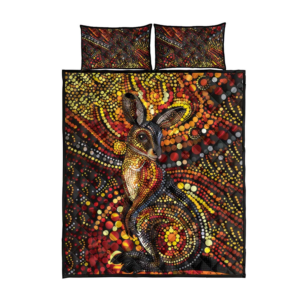 Kangaroo At Night Art Quilt Bed Set Aboriginal Dot Painting