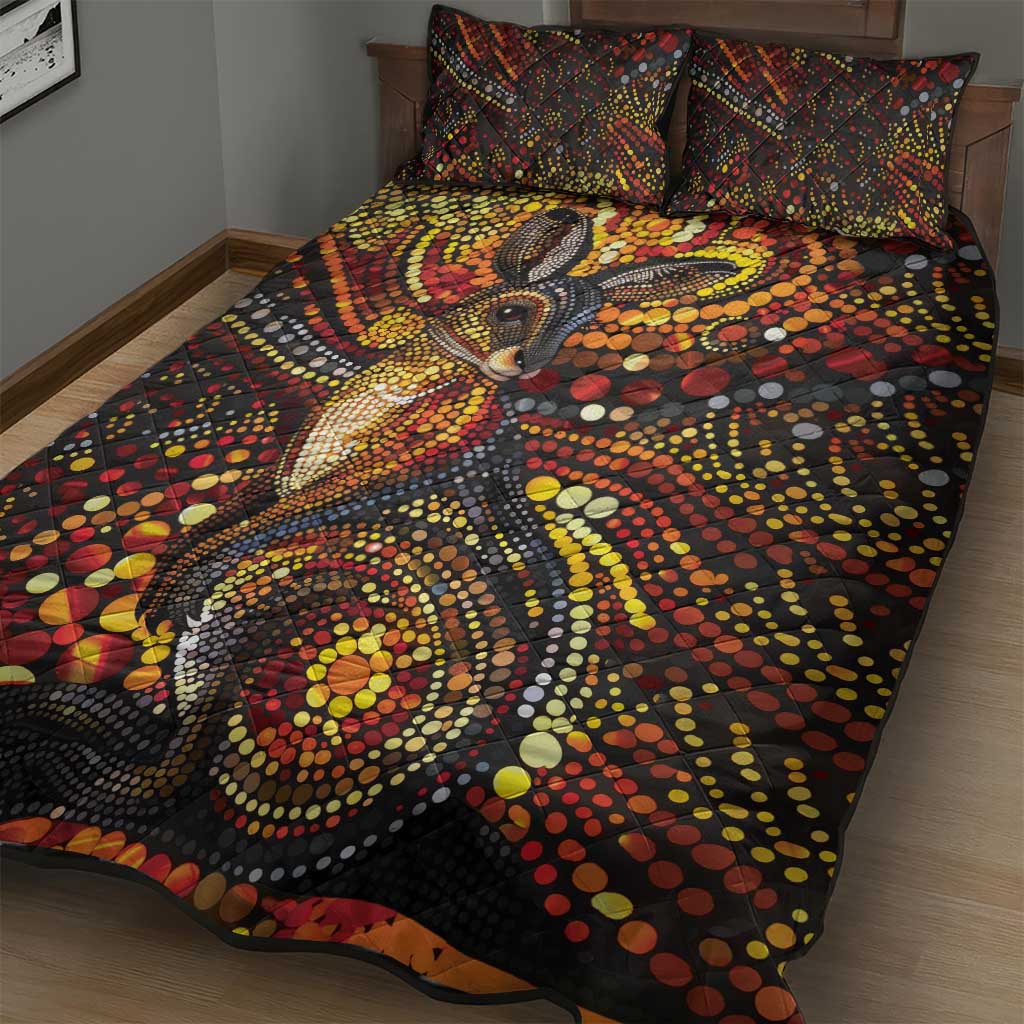 Kangaroo At Night Art Quilt Bed Set Aboriginal Dot Painting