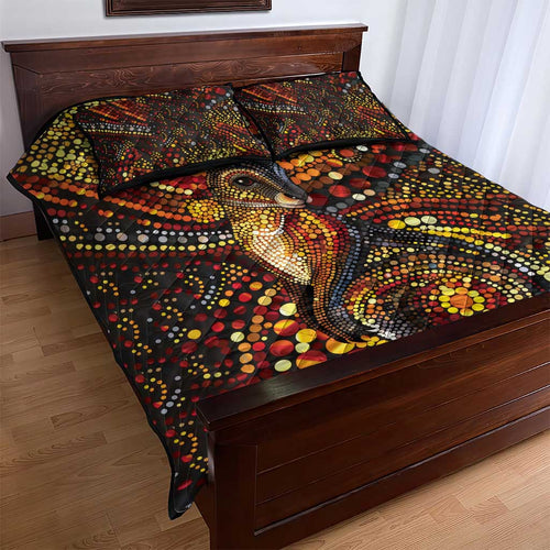 Kangaroo At Night Art Quilt Bed Set Aboriginal Dot Painting