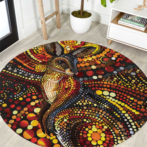 Kangaroo At Night Art Round Carpet Aboriginal Dot Painting