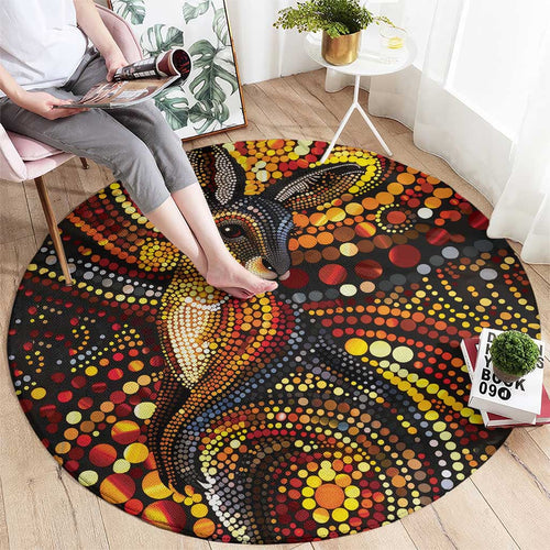 Kangaroo At Night Art Round Carpet Aboriginal Dot Painting