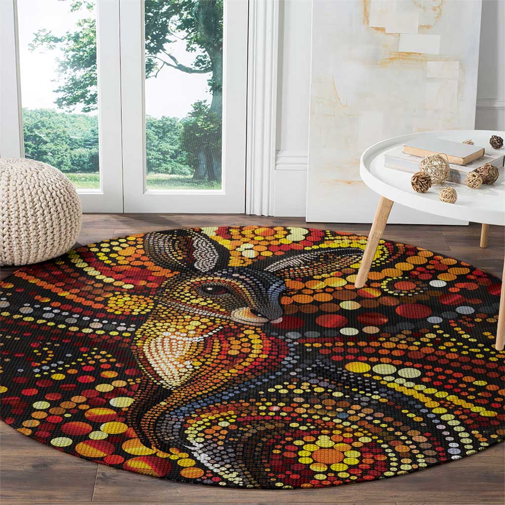 Kangaroo At Night Art Round Carpet Aboriginal Dot Painting
