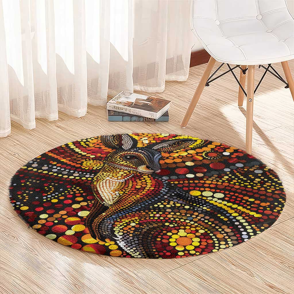 Kangaroo At Night Art Round Carpet Aboriginal Dot Painting