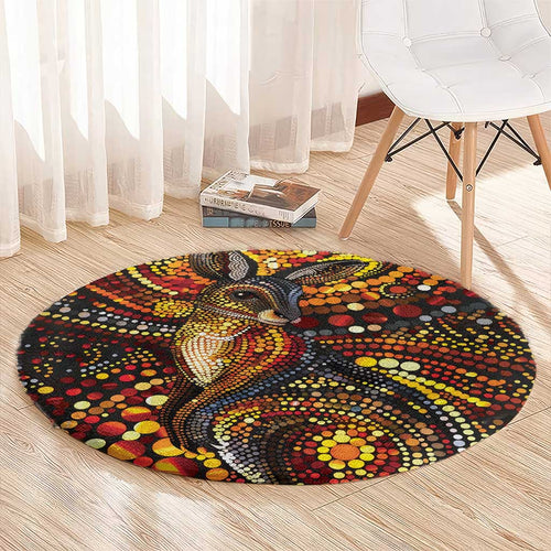 Kangaroo At Night Art Round Carpet Aboriginal Dot Painting