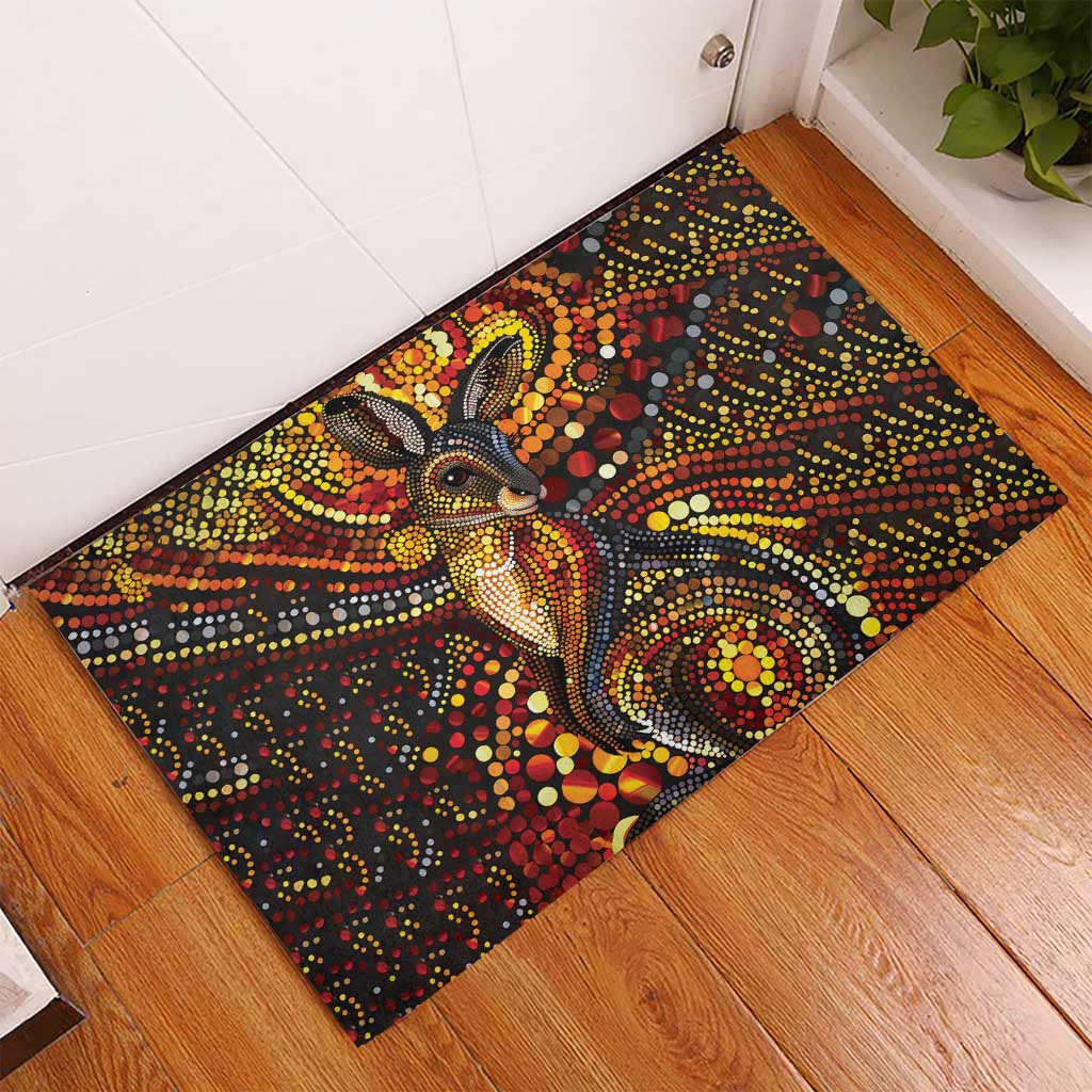 Kangaroo At Night Art Rubber Doormat Aboriginal Dot Painting