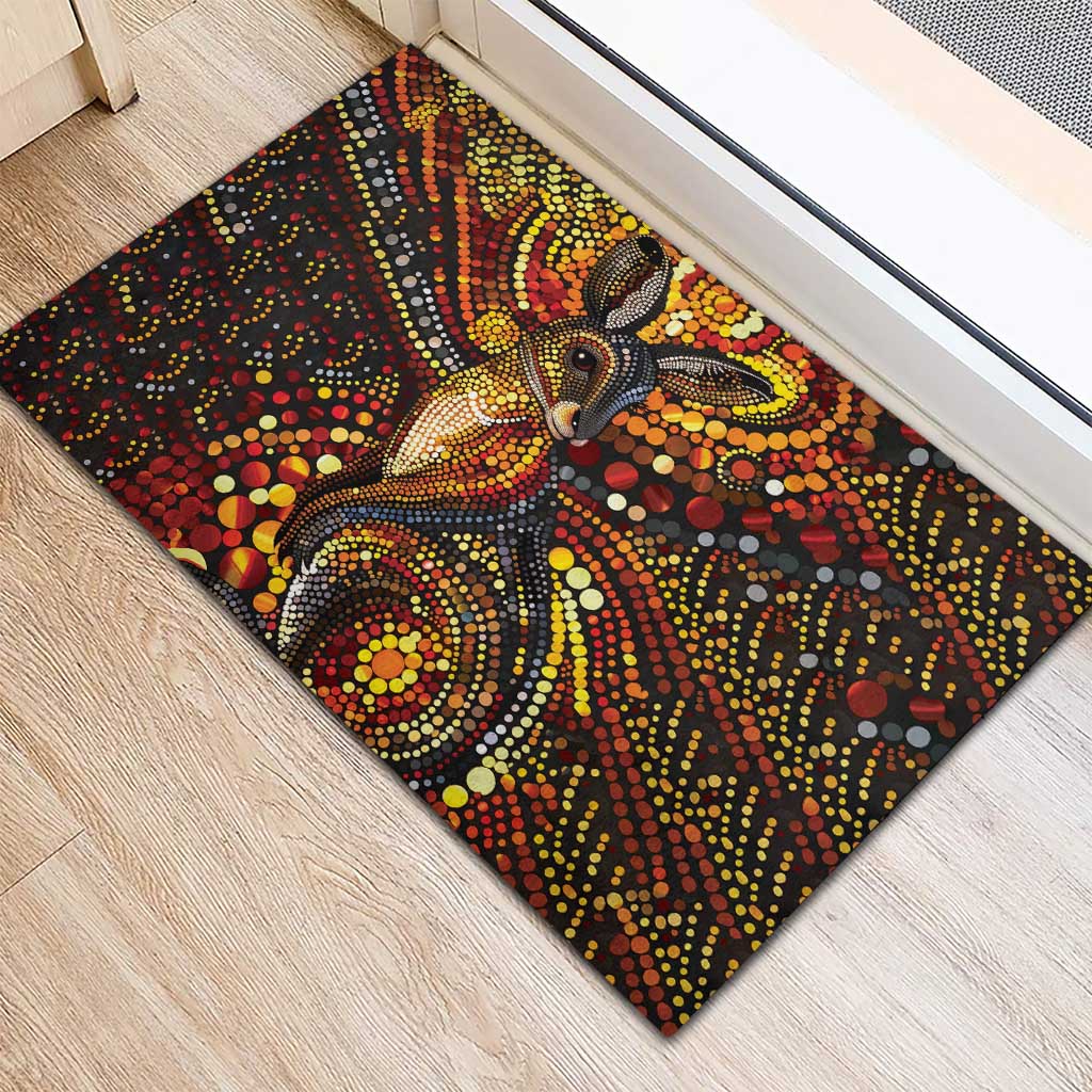 Kangaroo At Night Art Rubber Doormat Aboriginal Dot Painting