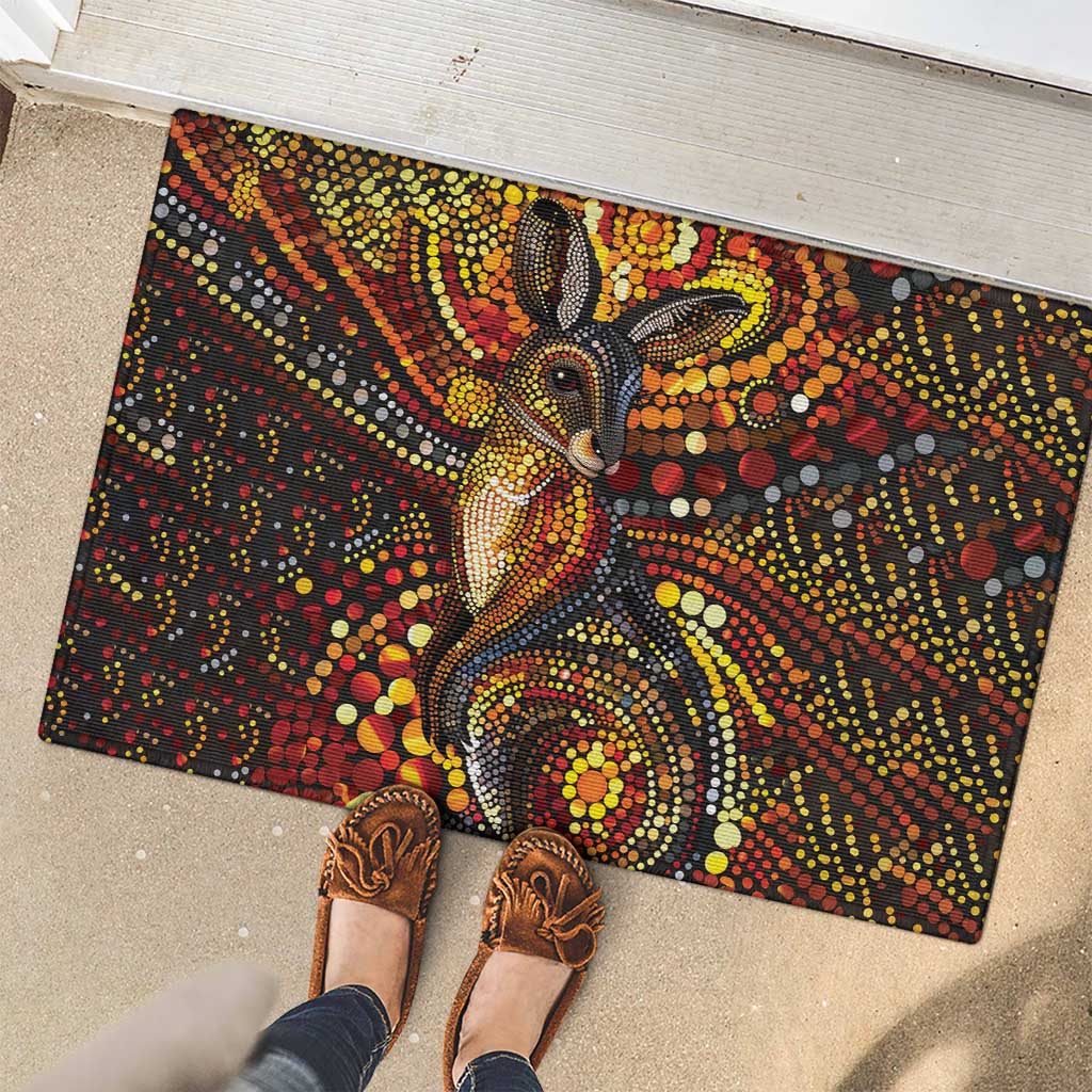 Kangaroo At Night Art Rubber Doormat Aboriginal Dot Painting