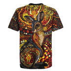 Kangaroo At Night Art Rugby Jersey Aboriginal Dot Painting