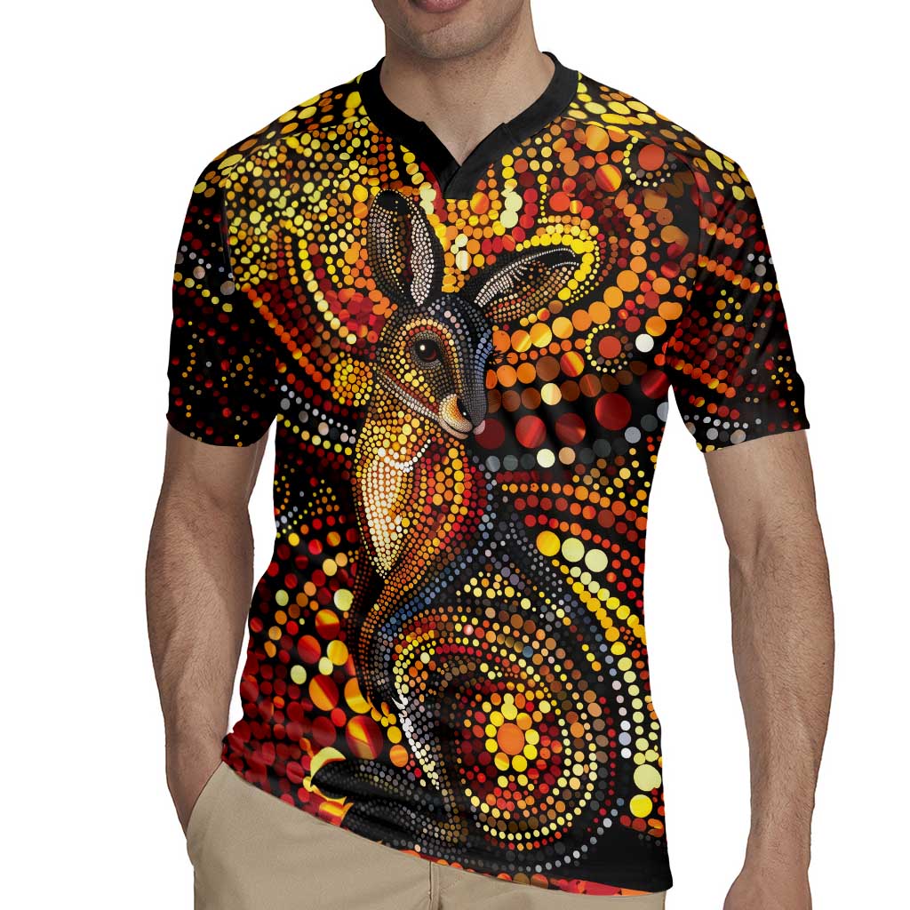 Kangaroo At Night Art Rugby Jersey Aboriginal Dot Painting
