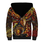 Kangaroo At Night Art Sherpa Hoodie Aboriginal Dot Painting