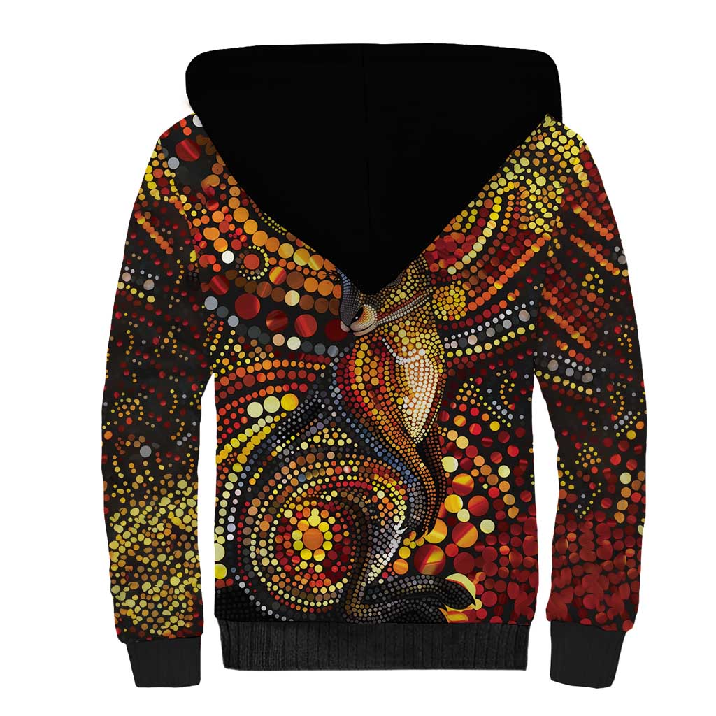 Kangaroo At Night Art Sherpa Hoodie Aboriginal Dot Painting