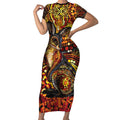 Kangaroo At Night Art Short Sleeve Bodycon Dress Aboriginal Dot Painting