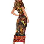 Kangaroo At Night Art Short Sleeve Bodycon Dress Aboriginal Dot Painting