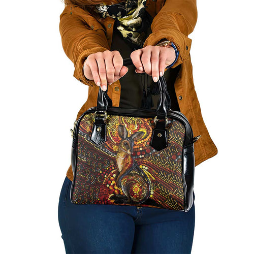 Kangaroo At Night Art Shoulder Handbag Aboriginal Dot Painting