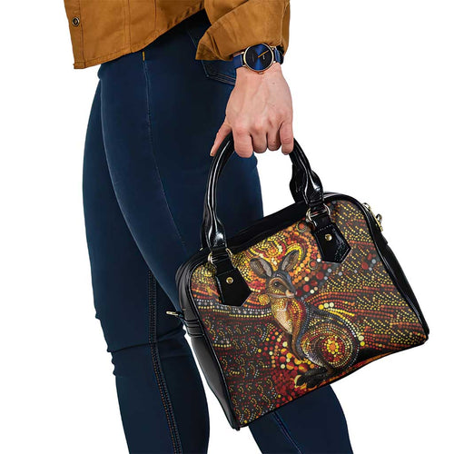 Kangaroo At Night Art Shoulder Handbag Aboriginal Dot Painting