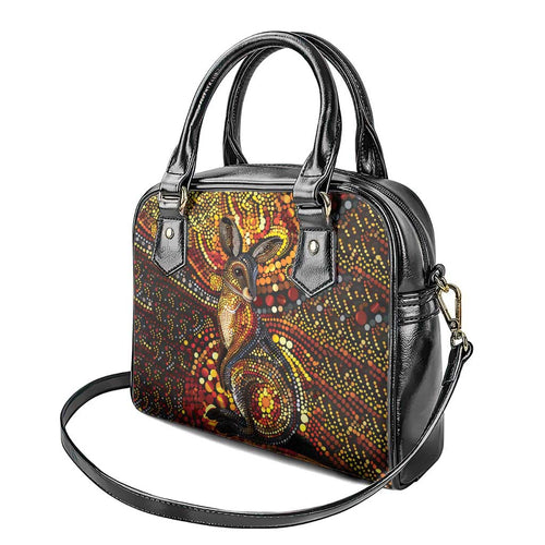 Kangaroo At Night Art Shoulder Handbag Aboriginal Dot Painting