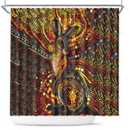 Kangaroo At Night Art Shower Curtain Aboriginal Dot Painting