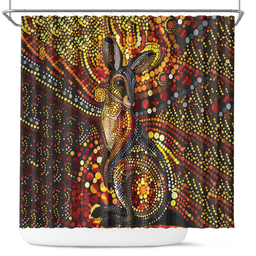 Kangaroo At Night Art Shower Curtain Aboriginal Dot Painting