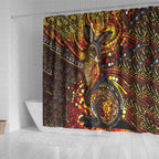 Kangaroo At Night Art Shower Curtain Aboriginal Dot Painting
