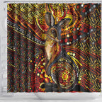 Kangaroo At Night Art Shower Curtain Aboriginal Dot Painting
