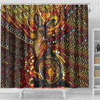 Kangaroo At Night Art Shower Curtain Aboriginal Dot Painting