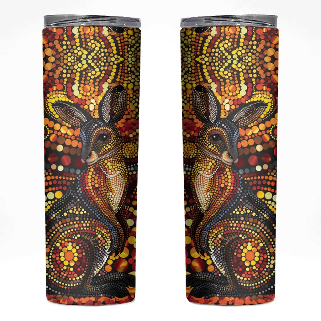 Kangaroo At Night Art Skinny Tumbler Aboriginal Dot Painting