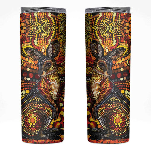 Kangaroo At Night Art Skinny Tumbler Aboriginal Dot Painting