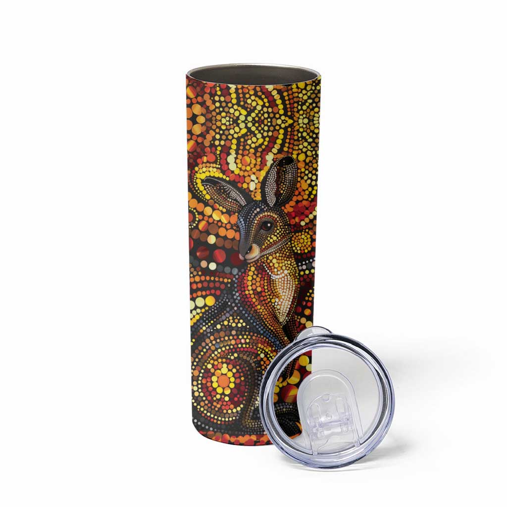 Kangaroo At Night Art Skinny Tumbler Aboriginal Dot Painting