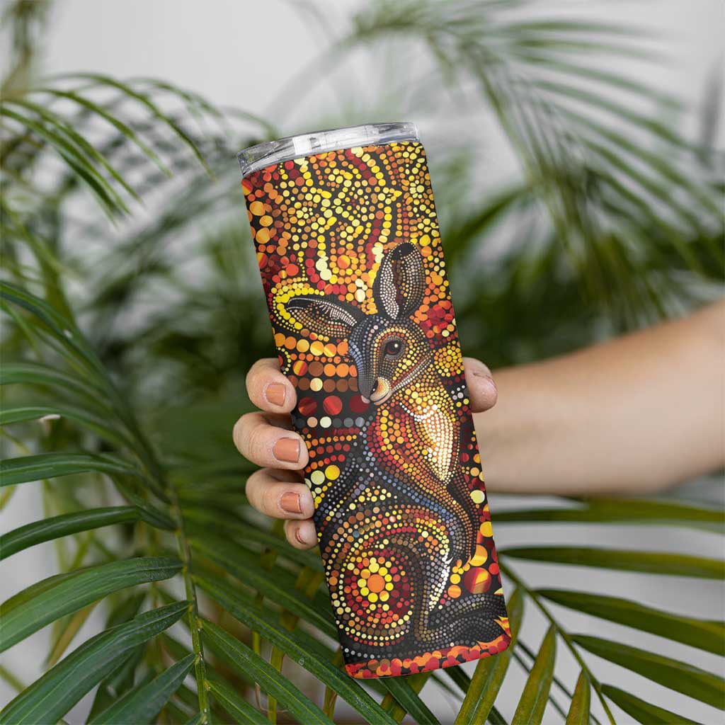 Kangaroo At Night Art Skinny Tumbler Aboriginal Dot Painting
