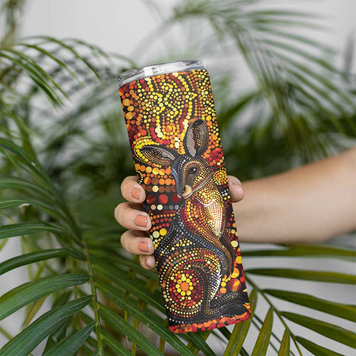 Kangaroo At Night Art Skinny Tumbler Aboriginal Dot Painting