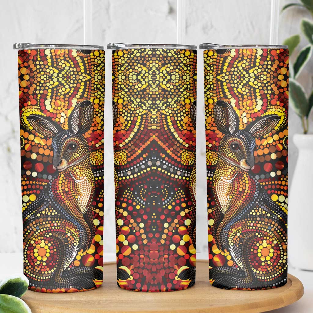 Kangaroo At Night Art Skinny Tumbler Aboriginal Dot Painting